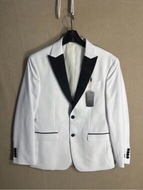 Prom ready White Tuxedo Jacket with Black Peak Lapel - Men's Formal Blazer